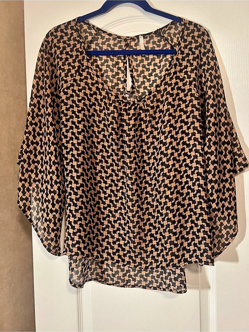 POINT Women's Geometric Blouse in Brown & Black Like New